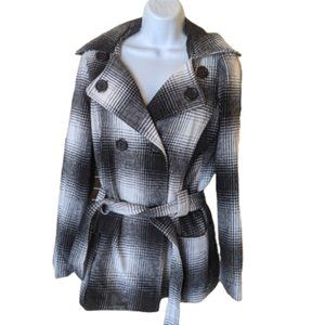 Black White Plaid Fall Winter Coat Size Small